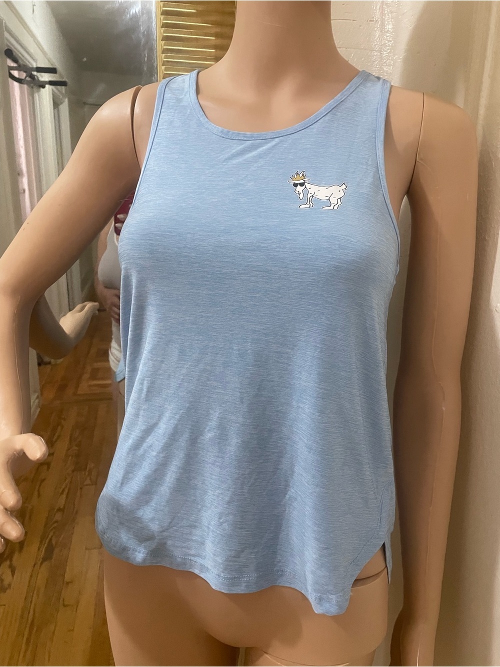 Women’s Light Blue Sleeveless Tank Top with Goat Graphic